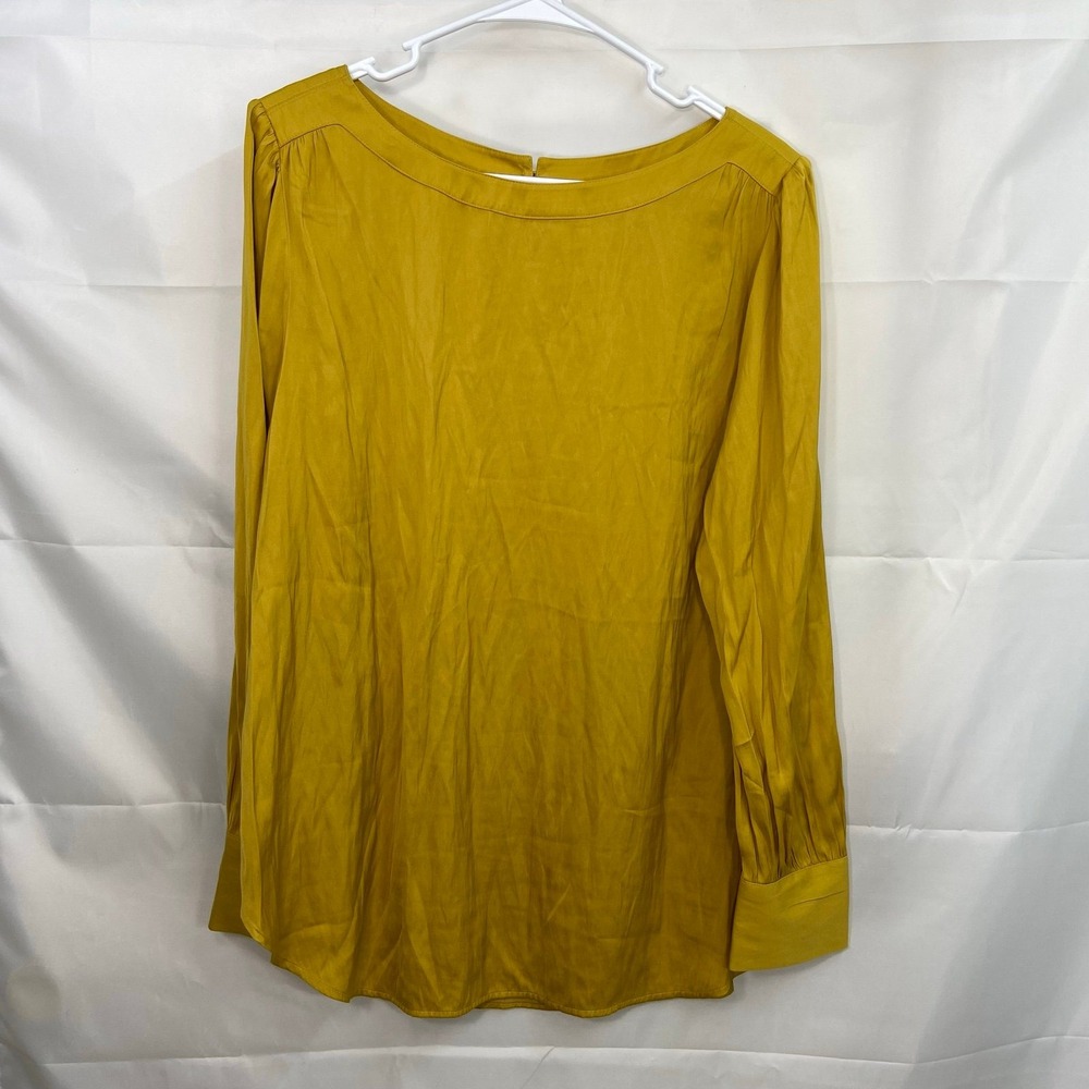LOFT women's dark yellow metallic button satin relaxed loose boat neck blouse L